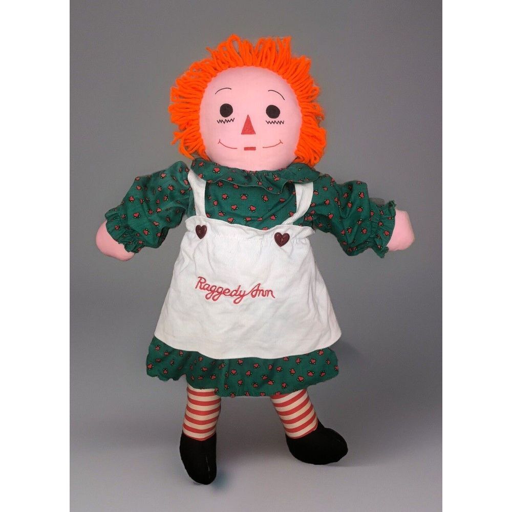Vintage Raggedy Ann Doll Pink Body Orange Hair Green Dress I‎ Love You Heart 24"